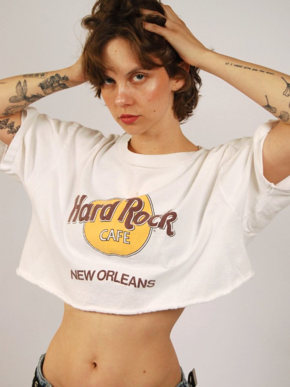 90s Hard Rock Cafe Crop T-Shirt (XL) white vintage New Orlenas grunge rocker